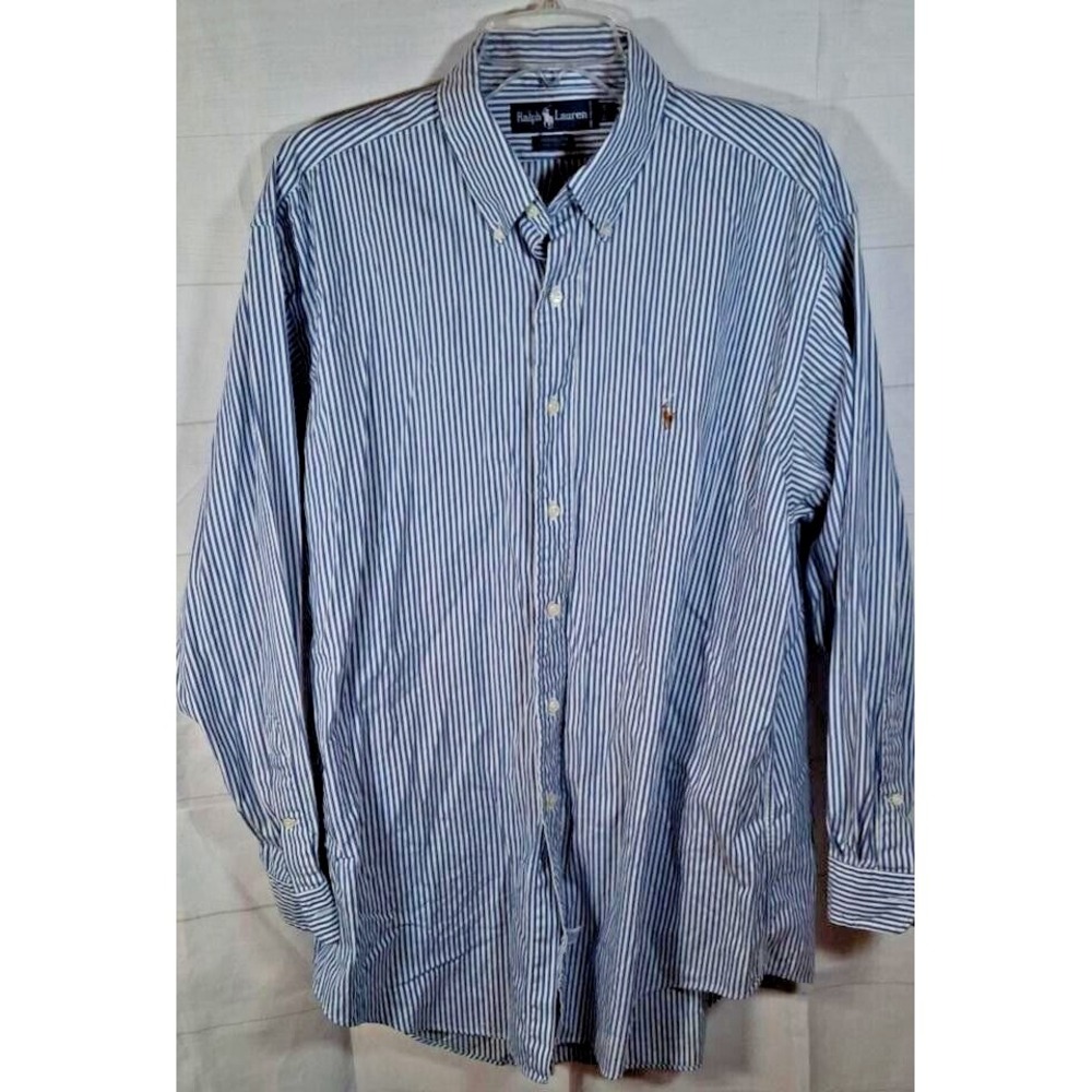 Ralph Lauren Yarmouth Men's Blue White Classic Fit Long Sleeve Shirt Size 17 -34